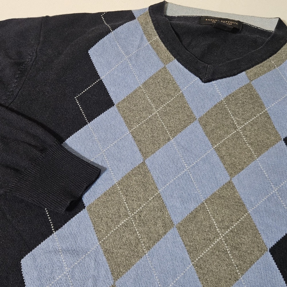 Sweater Silk Cashmere Argyle Fast Shipping! Banana Republic L Large Men's